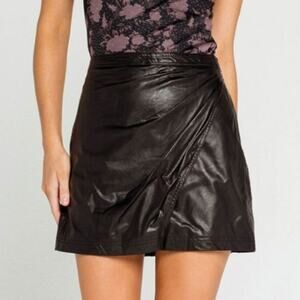 Free People Fake Out Faux Wrap Black Faux Vegan Leather Mini Skirt